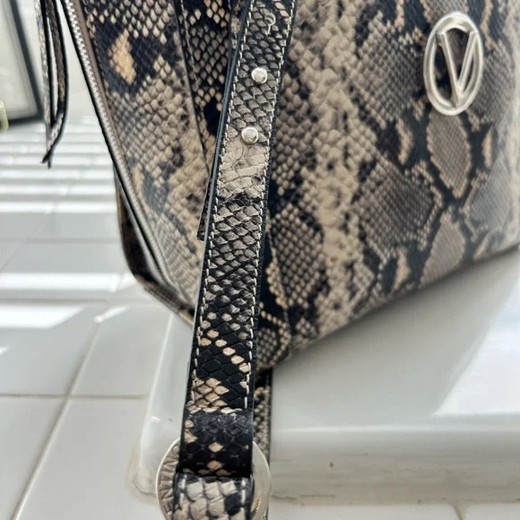 Valentino Black and Cream Python Pattern Tote